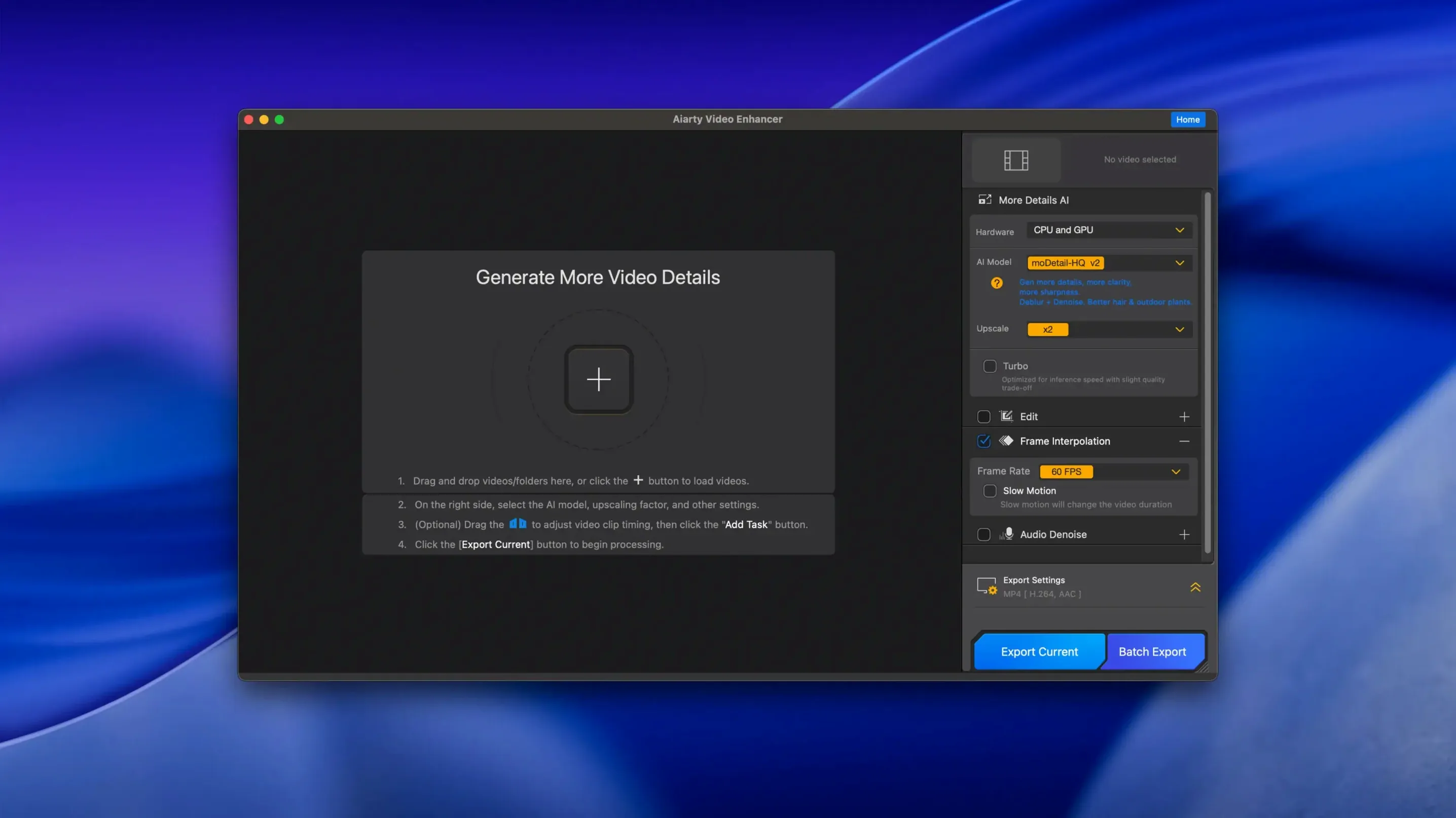 Aiarty Video Enhancer — frame 1 aiarty video enhancer — main panel