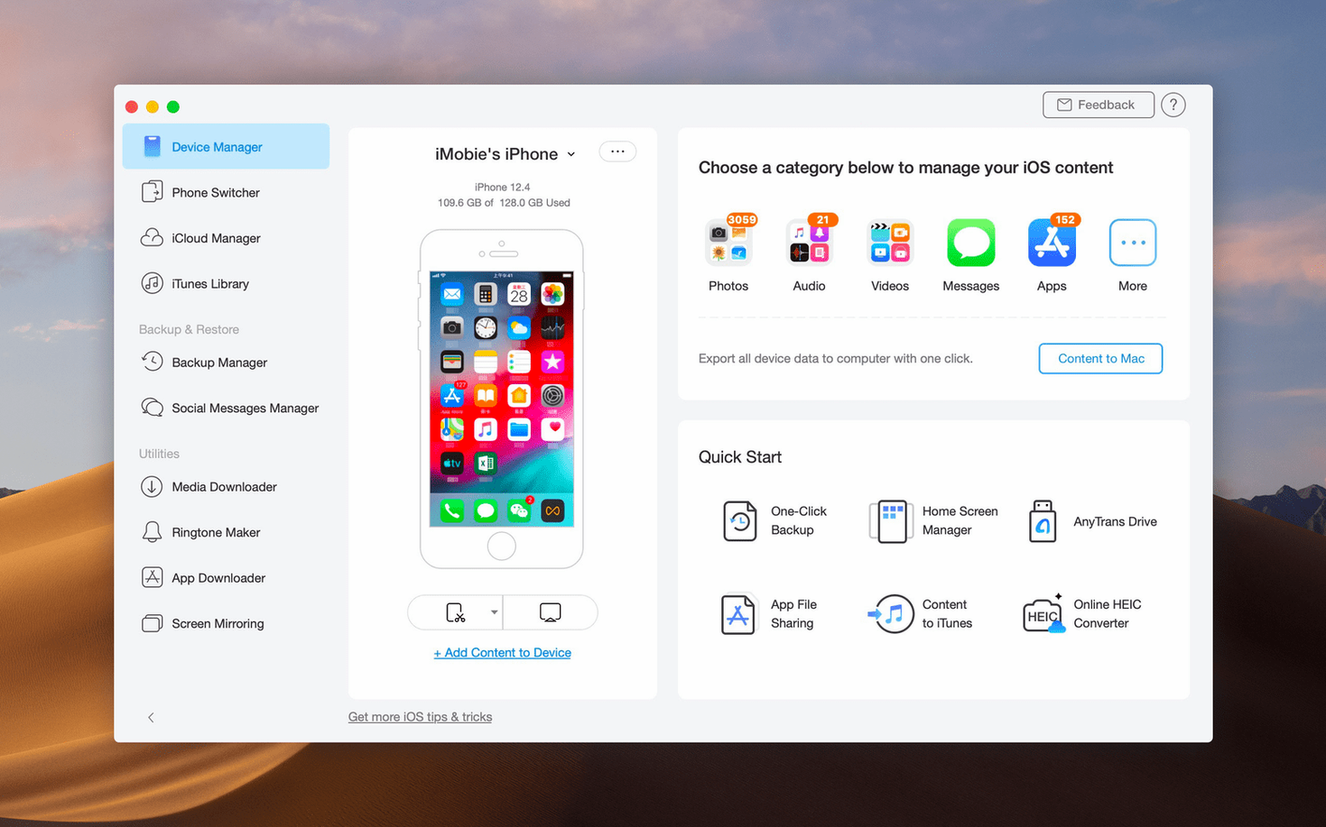 AnyTrans for iOS: slide 1 of 4 anytrans download mac on a Mac