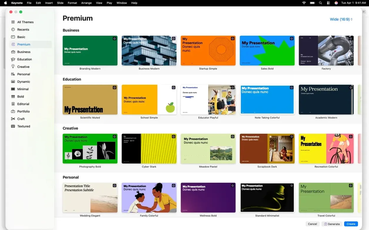 Apple Keynote tools, view 2