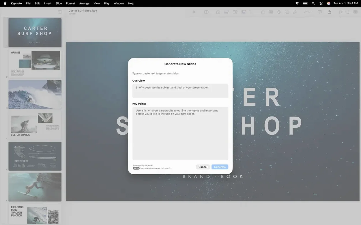 Apple Keynote tools, view 3