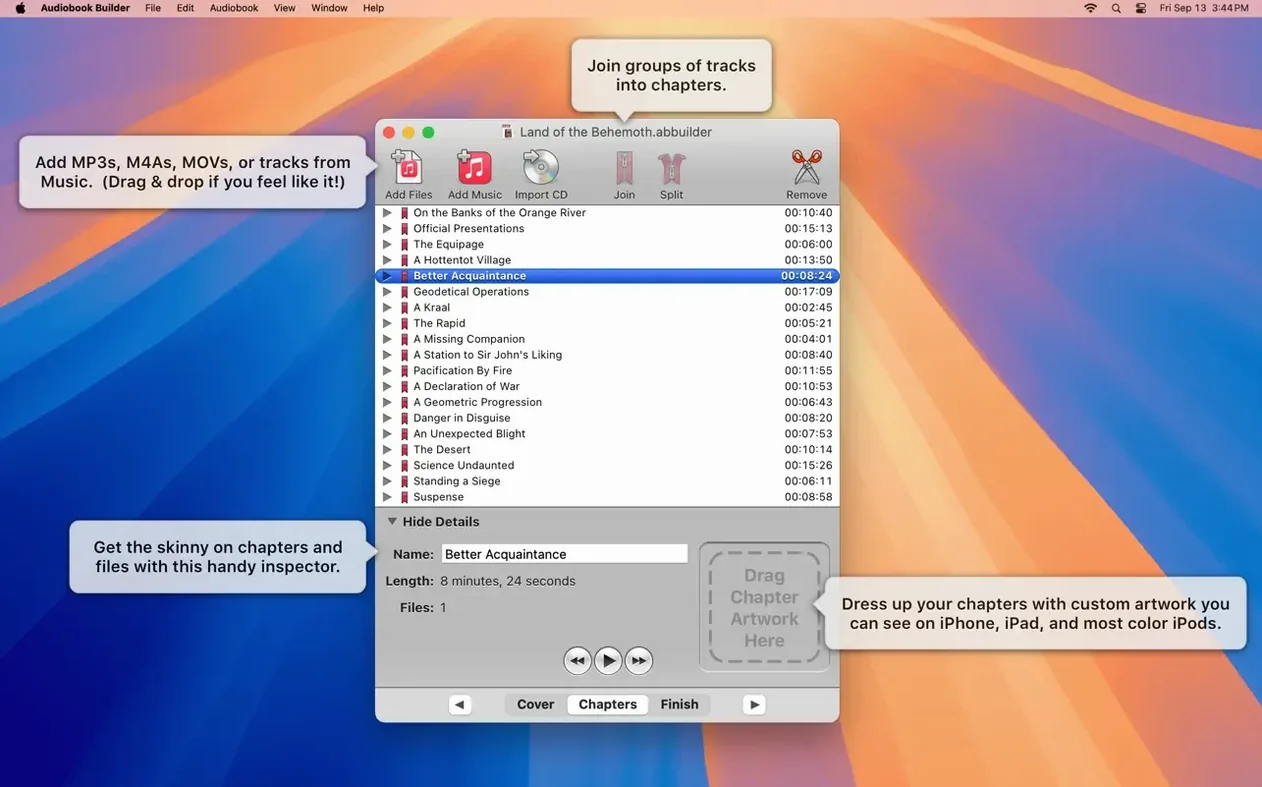 Audiobook Builder: slide 1 of 6 audiobook builder for mac on a Mac