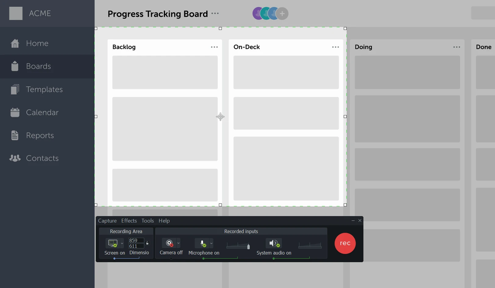 torrent camtasia — main panel