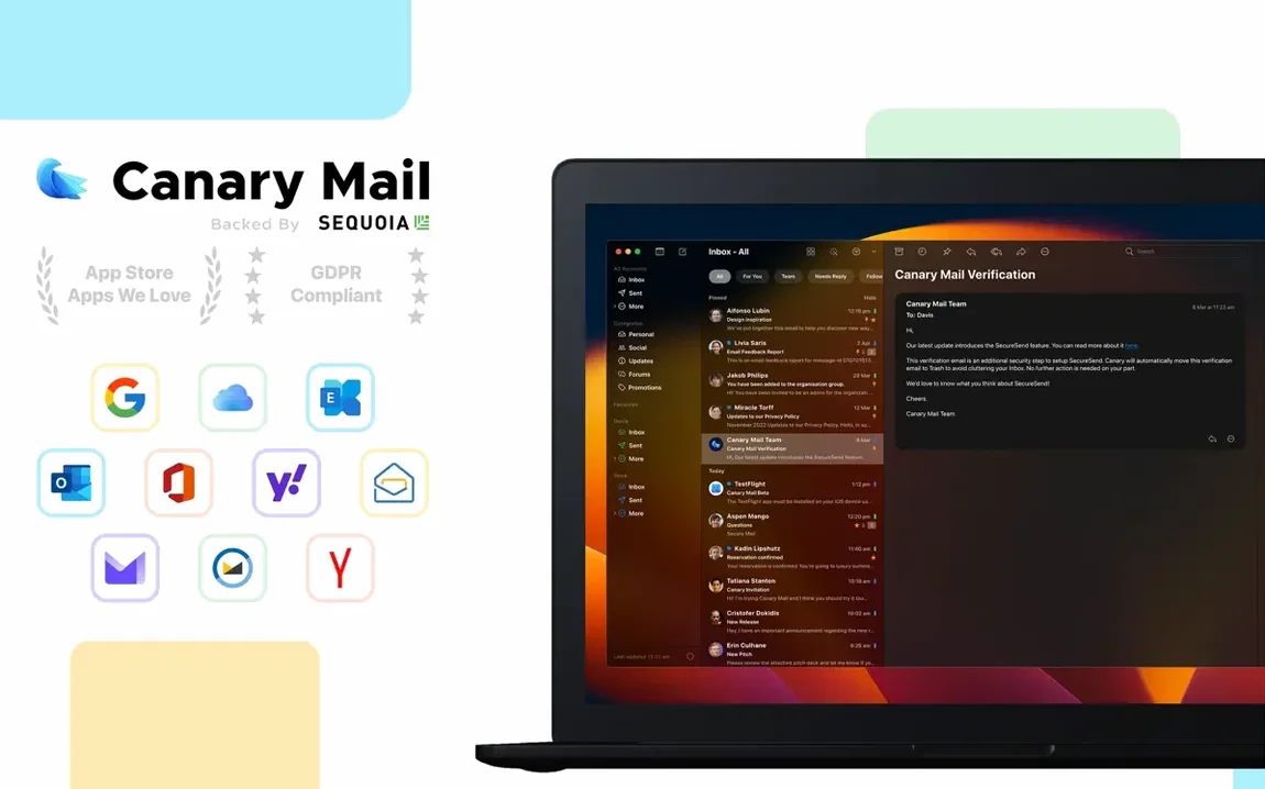 Canary Mail: slide 1 of 4 canary mail macos free — main panel