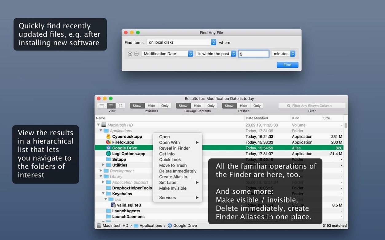Find Any File — frame 2 Find Any File tools, view 2