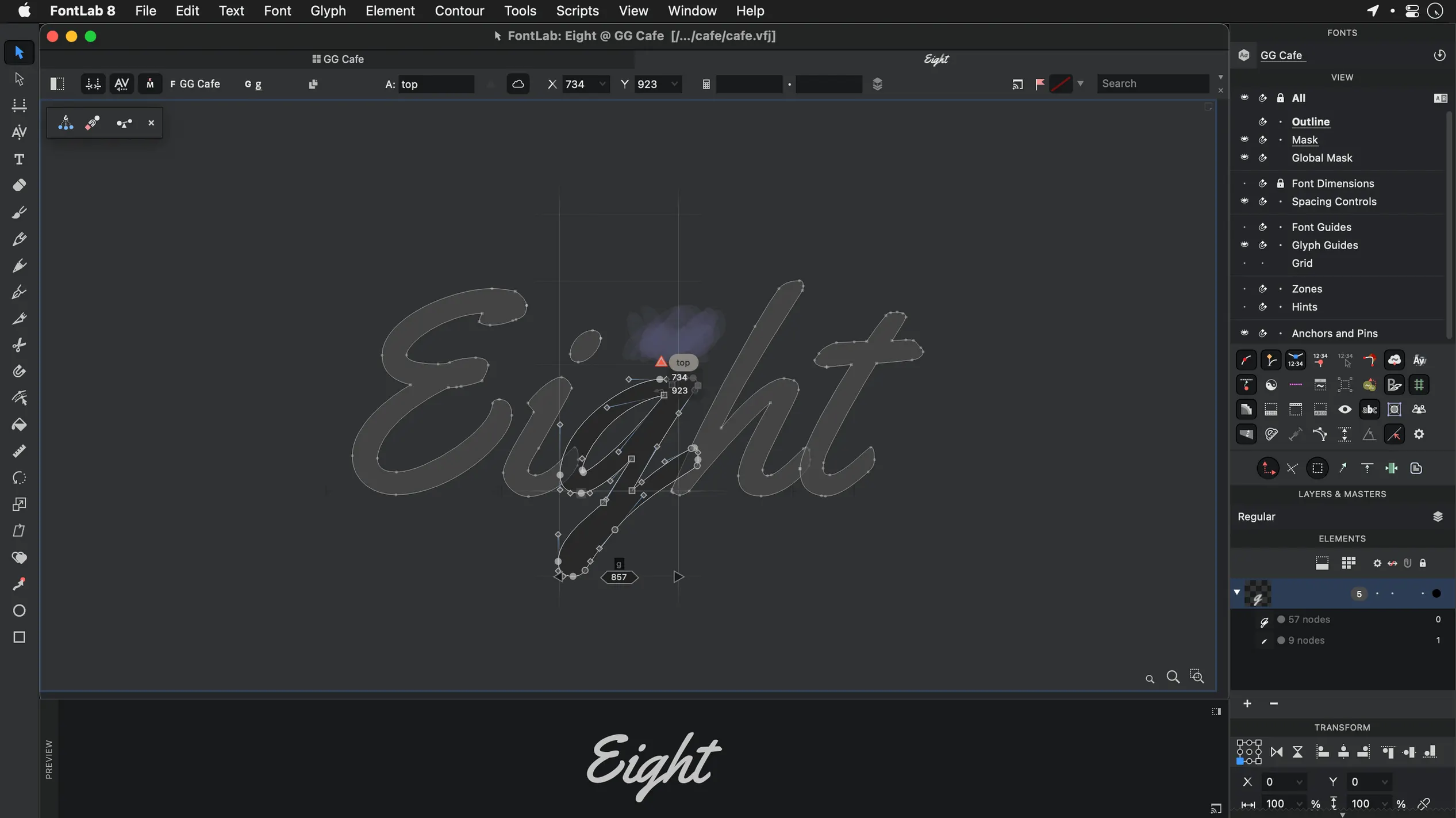 FontLab — frame 2 FontLab tools, view 2