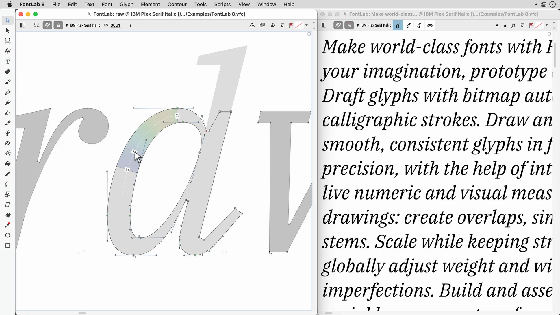 FontLab — frame 3 FontLab tools, view 3