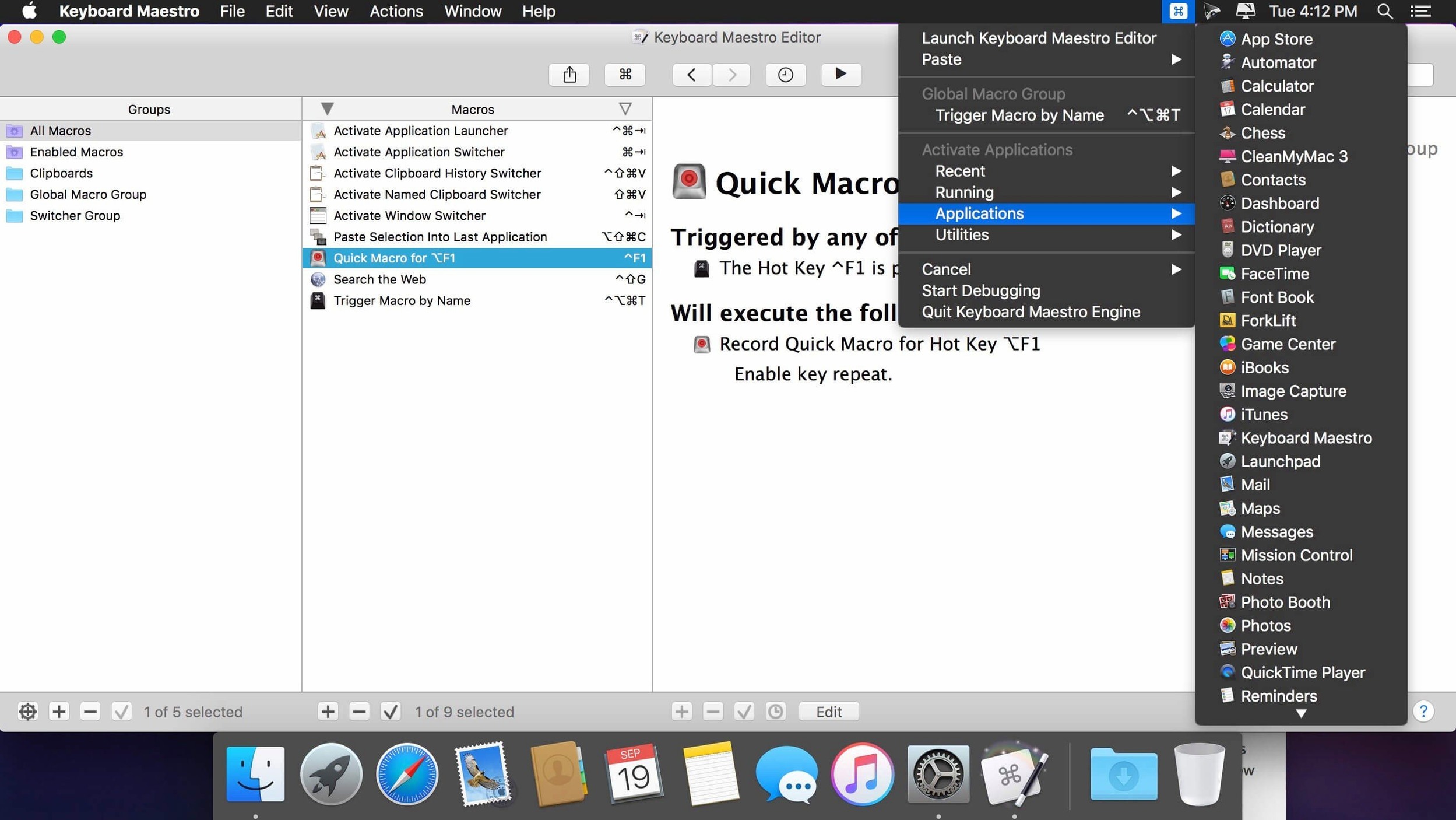 Keyboard Maestro — frame 3 Keyboard Maestro tools, view 3