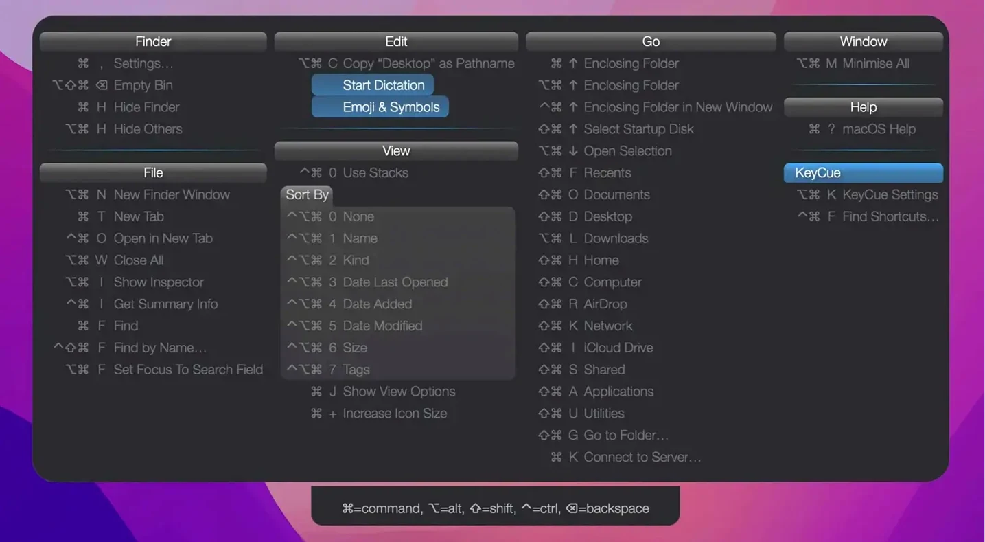 KeyCue — frame 1 keycue macos free on a Mac