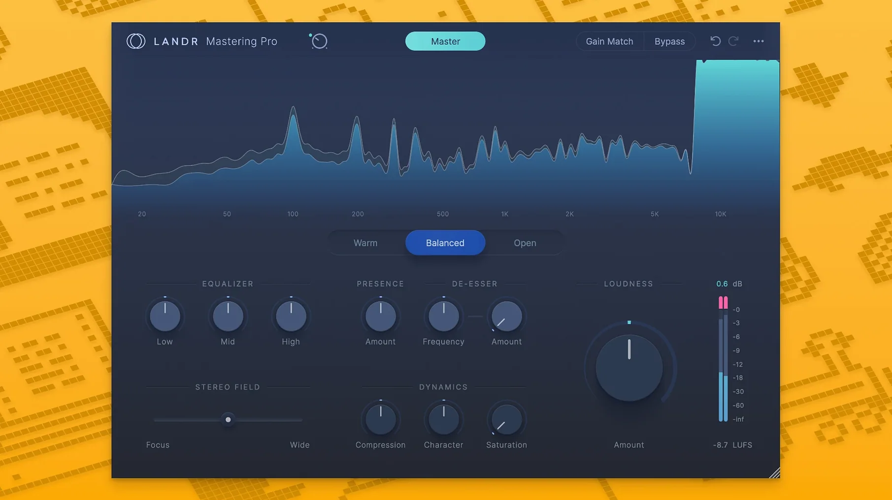 LANDR Mastering Plugin PRO — frame 2 LANDR Mastering Plugin PRO tools, view 2