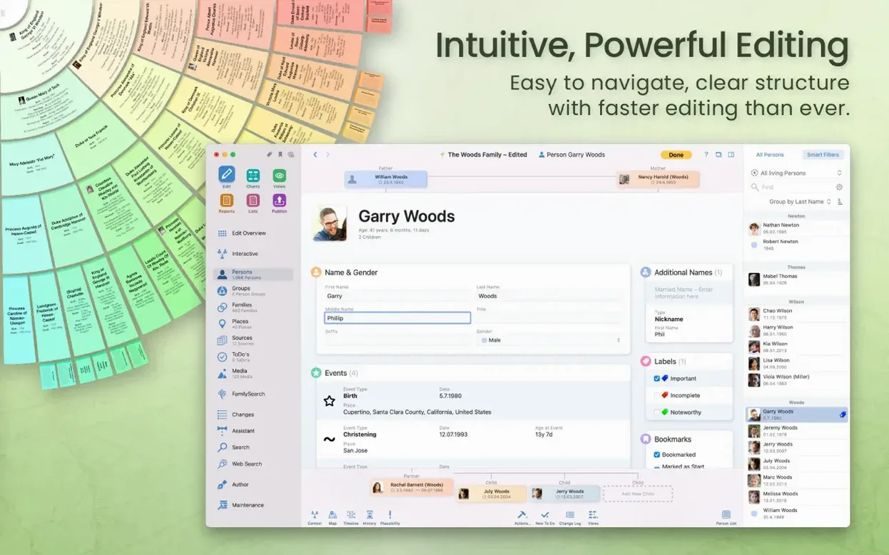 MacFamilyTree tools, view 2