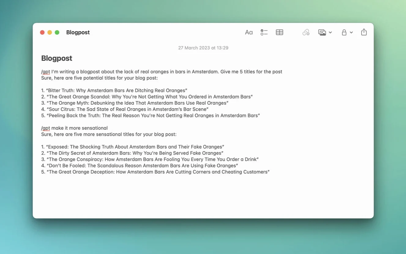 MacGPT tools, view 2