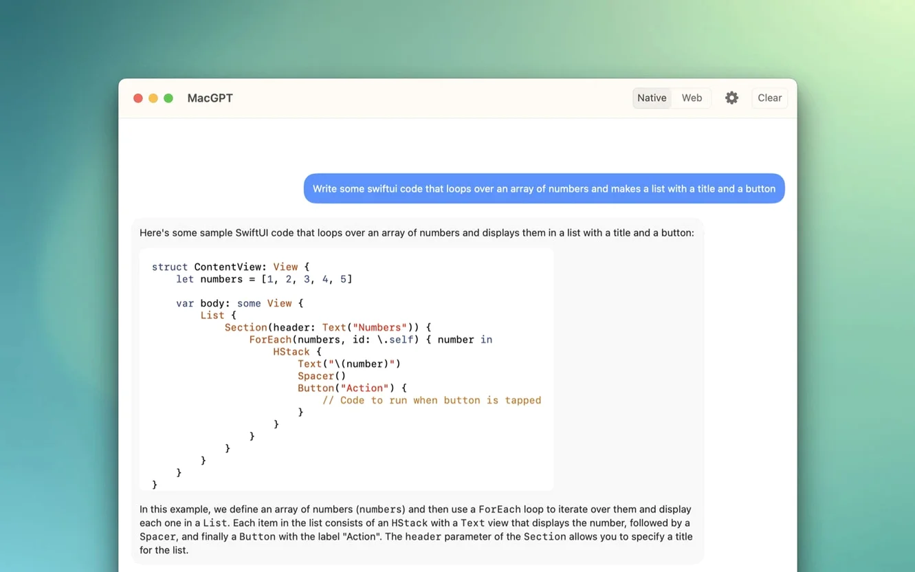 MacGPT tools, view 4