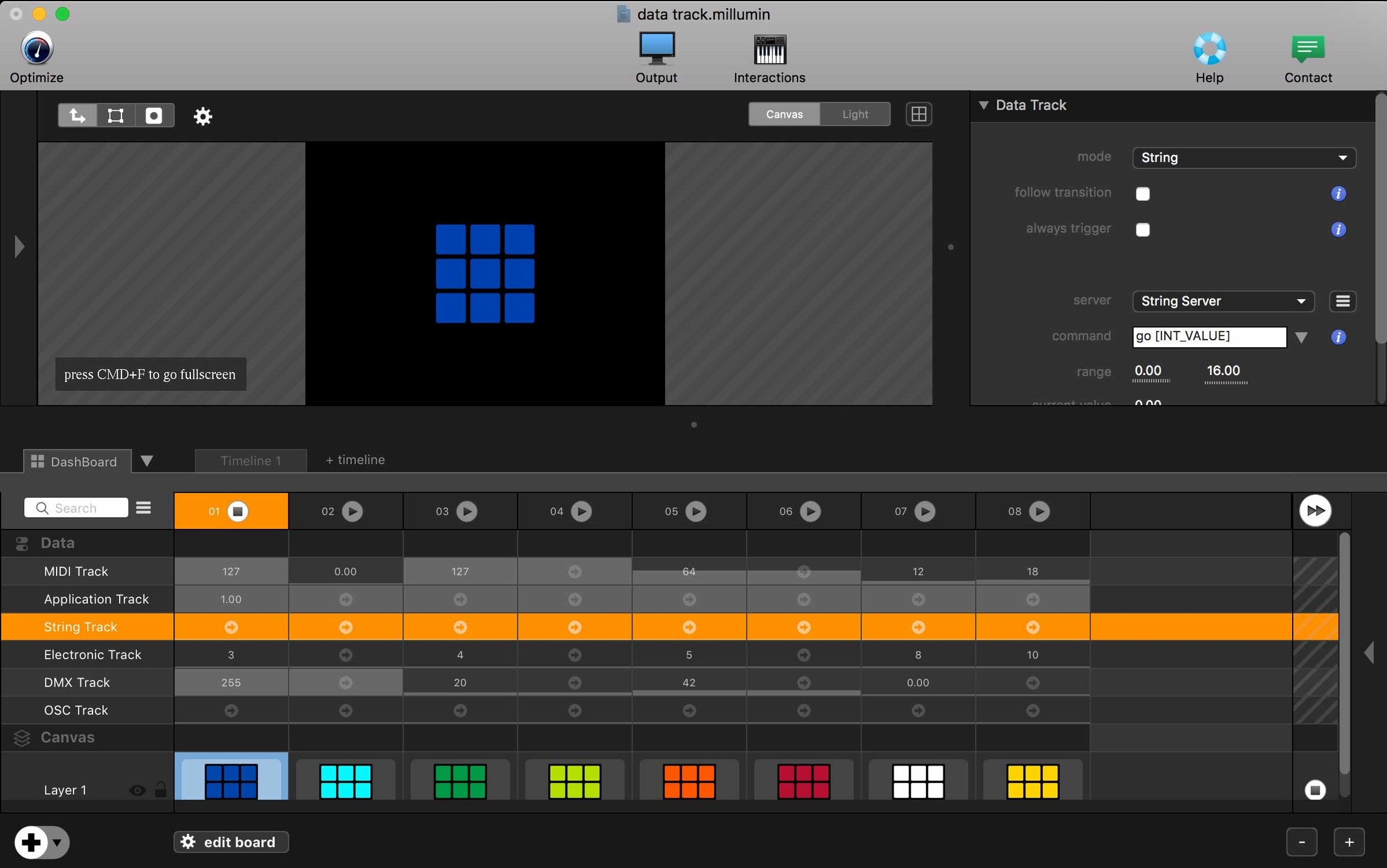 Millumin — frame 7 Millumin tools, view 7