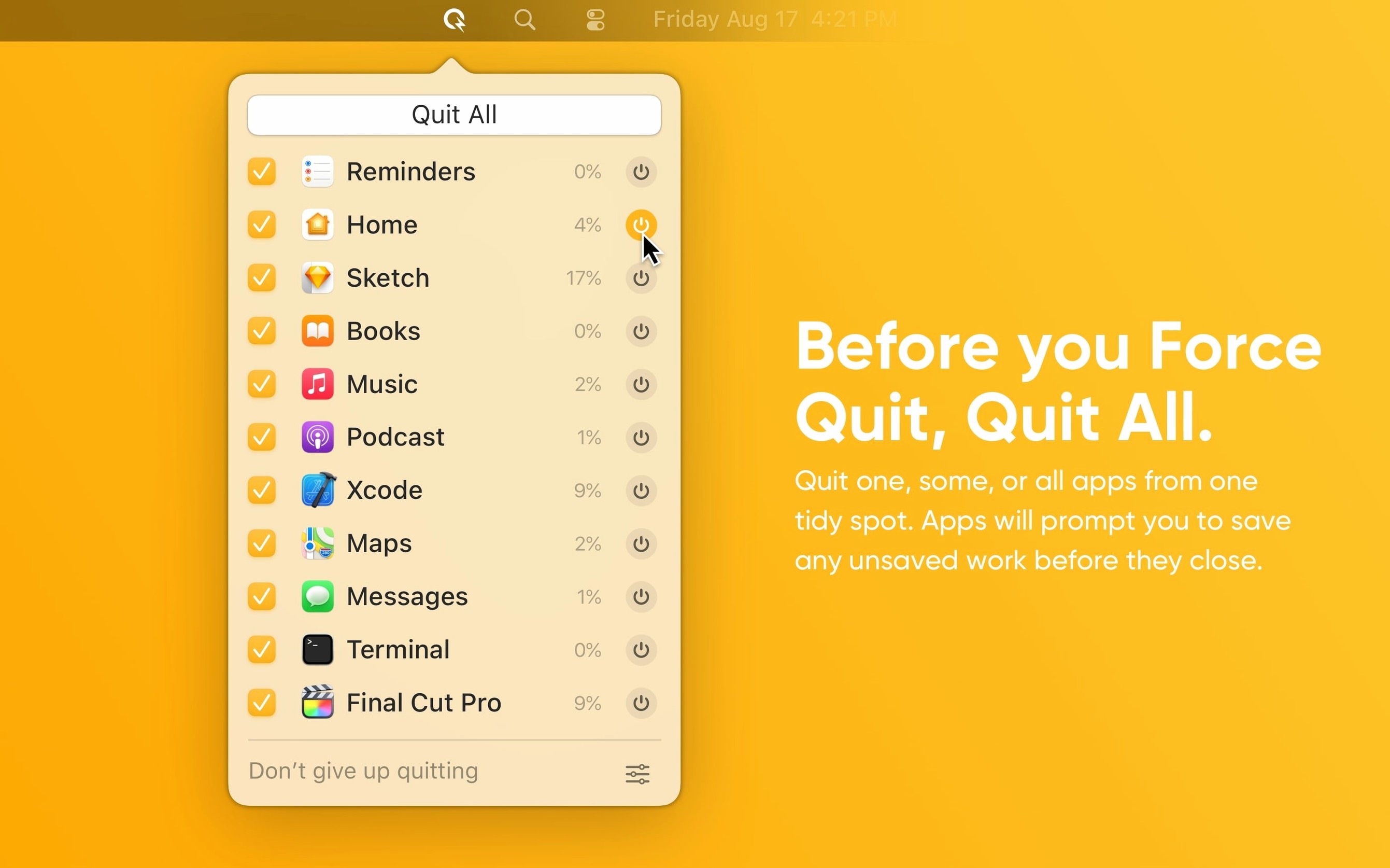 Quit All — frame 1 quit all macos free — main panel