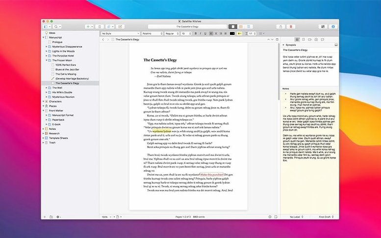 Scrivener — frame 1 scrivener 3.5 on a Mac