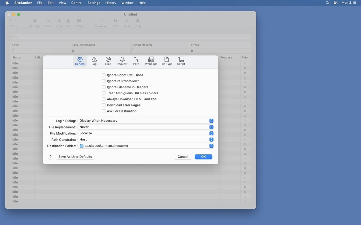 SiteSucker Pro — frame 2 SiteSucker Pro tools, view 2