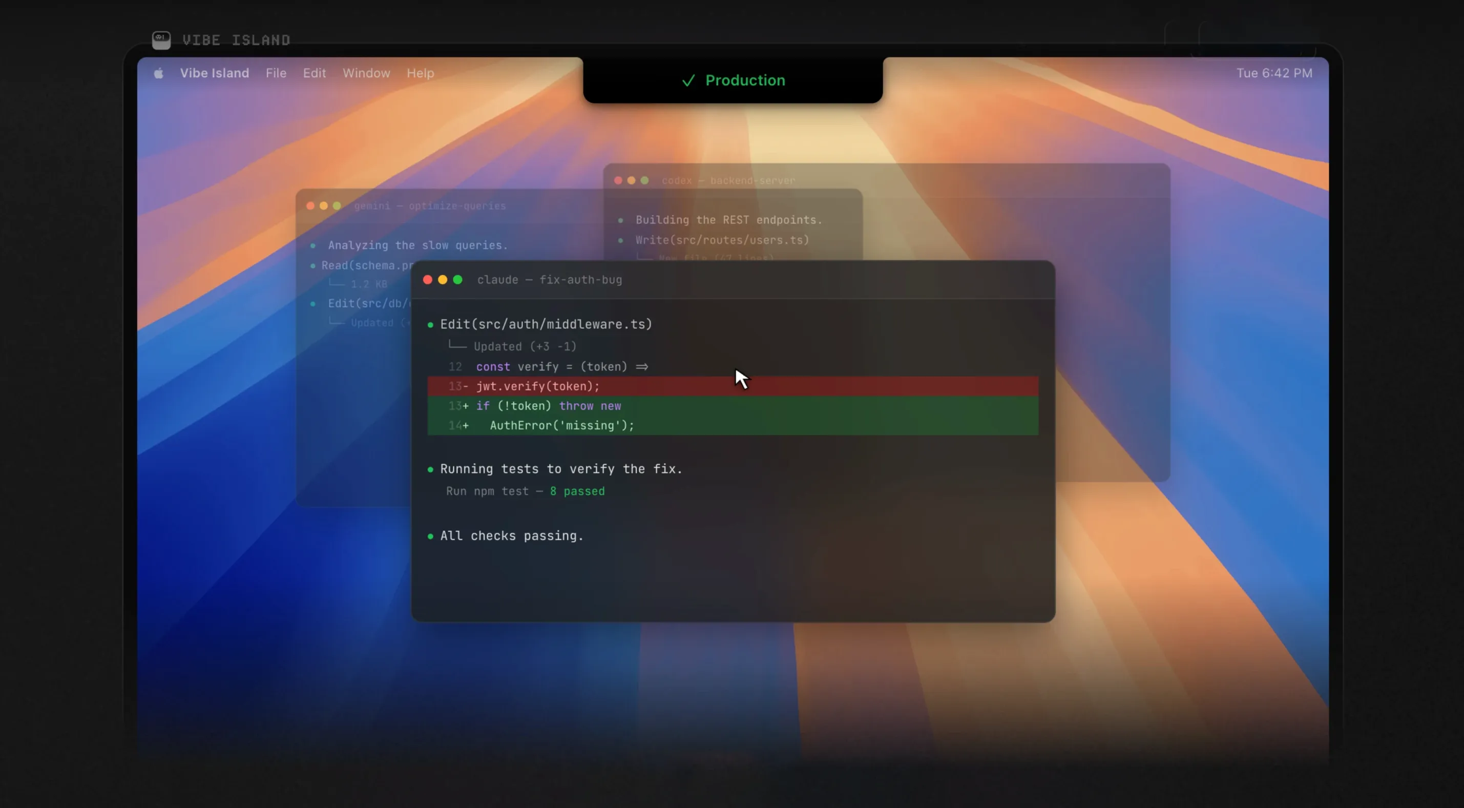 Vibe Island: slide 1 of 4 vibe island macos free — main panel