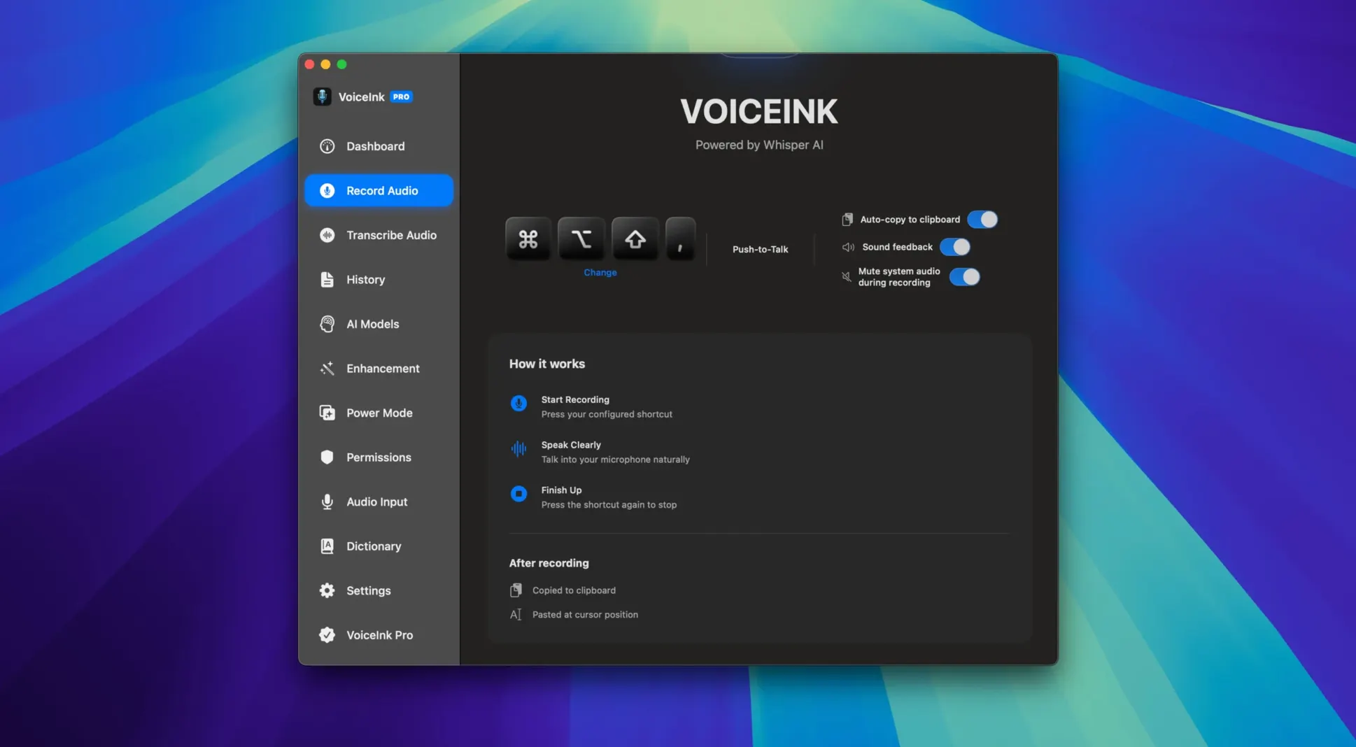 VoiceInk — frame 1 voiceink crack mac — main panel