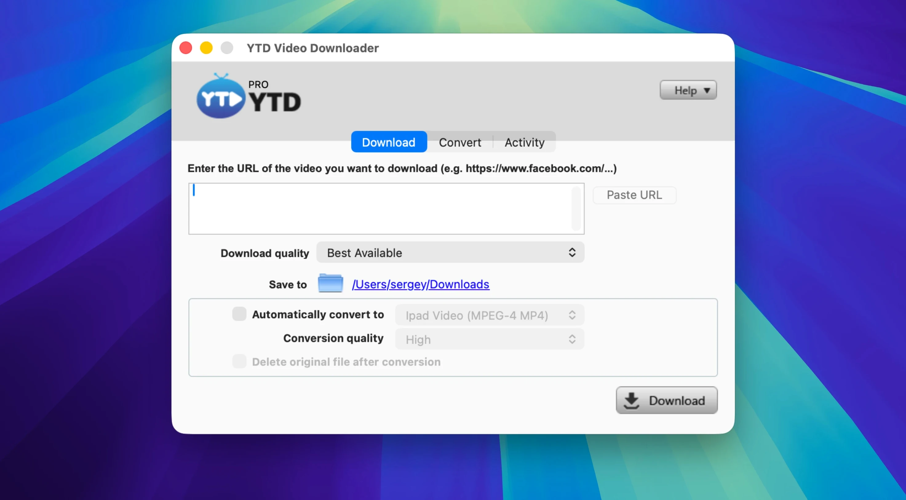 YTD Video Downloader PRO: slide 1 of 3 ytd mac — main panel